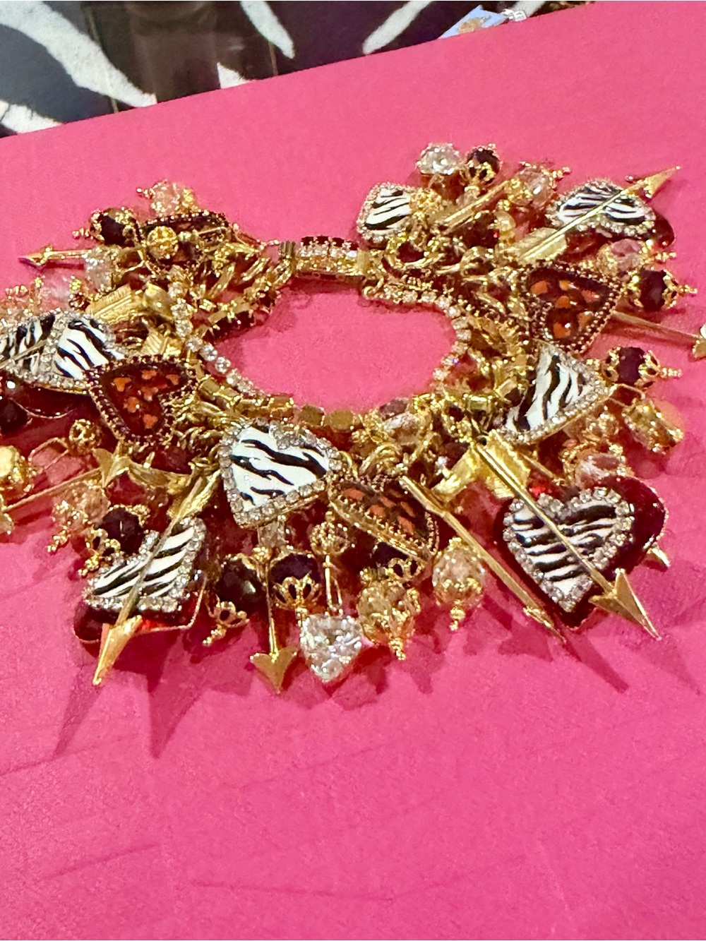 Gold Heart & Arrow Statement Necklace - Zebra Accent
